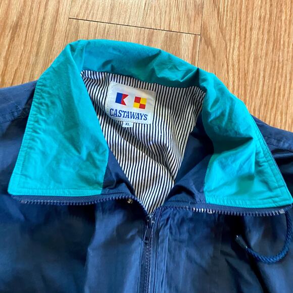 Castaways Vintage Blue Nautical Stripe Windbreaker Jacket Unisex Mens XLarge - Picture 4 of 16